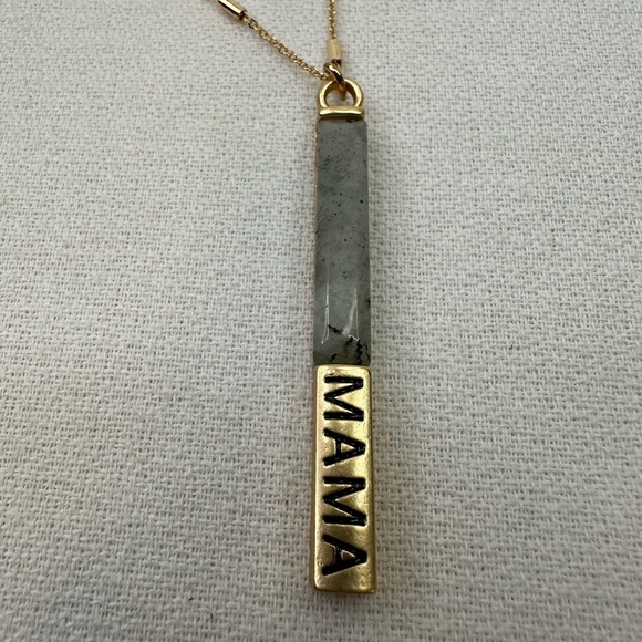 Pendant Mama Necklace Gold Tone Gray Stone - Picture 3 of 8